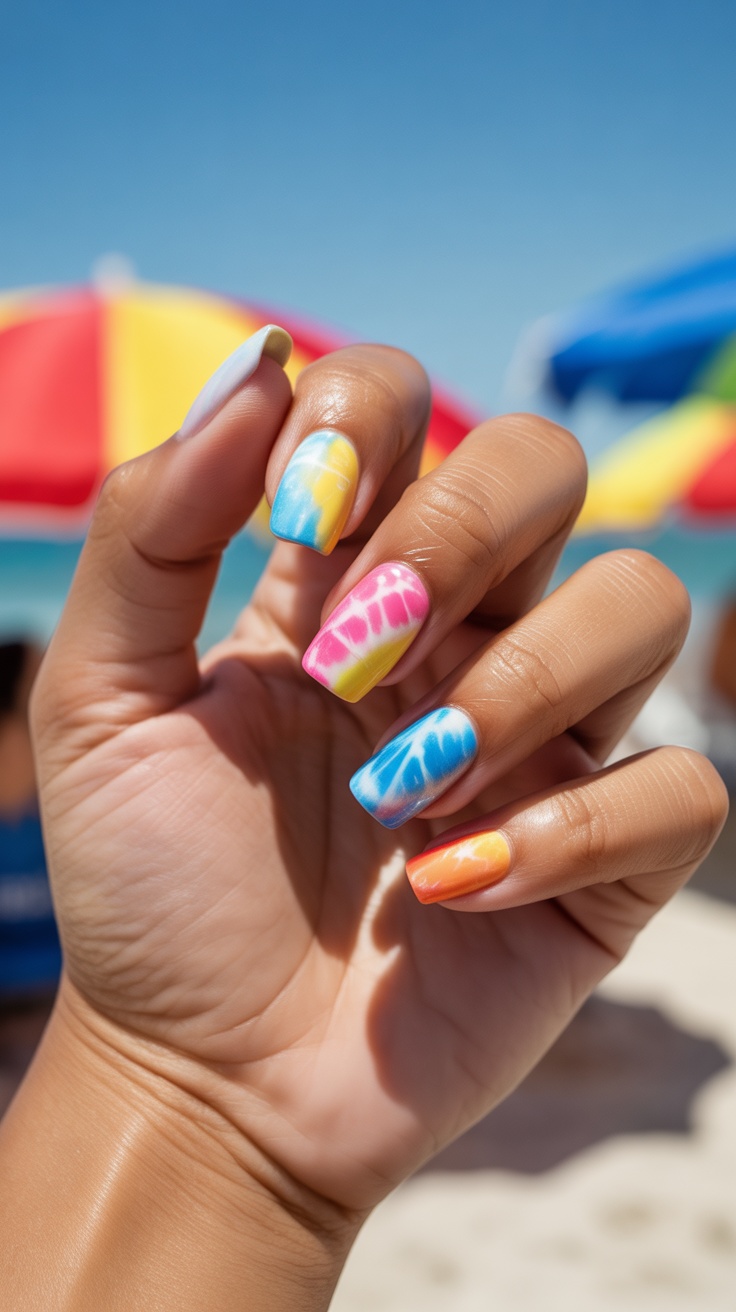 artistic summer coffin nail colors featuring creative color combinations and gradient effects